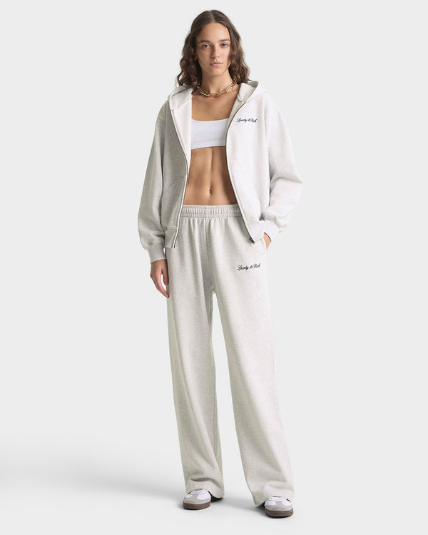 Sporty & Rich Signature Logo Embroidered Wide Sweatpant - Heather Gray/Navy