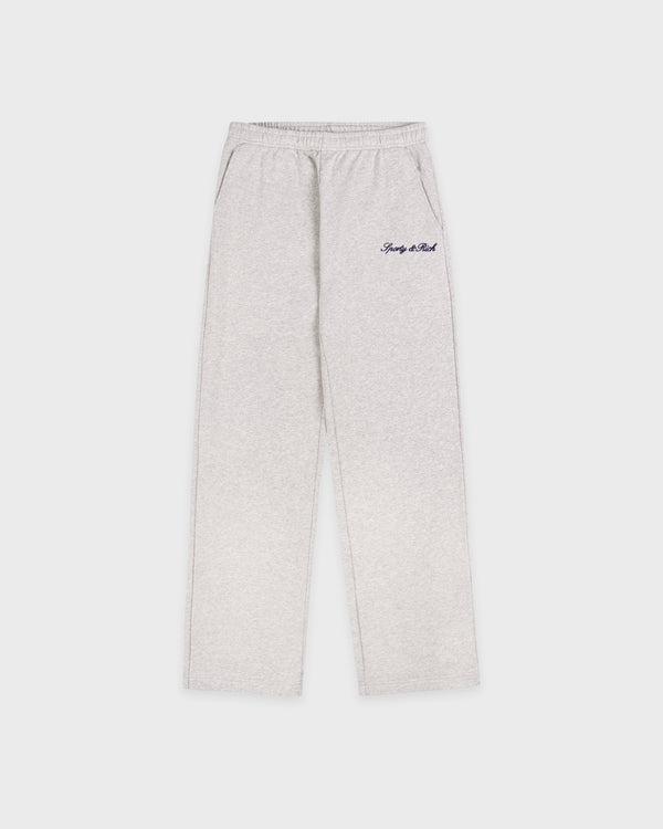 sporty & rich Signature Logo Embroidered Wide Sweatpant - Heather Gray/Navy