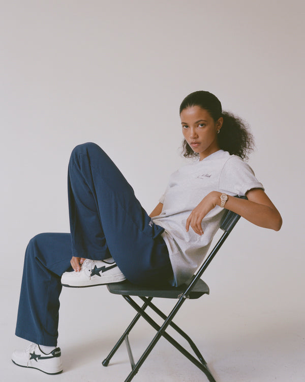 Sporty & Rich Signature Logo Embroidered Wide Sweatpant - Navy/White