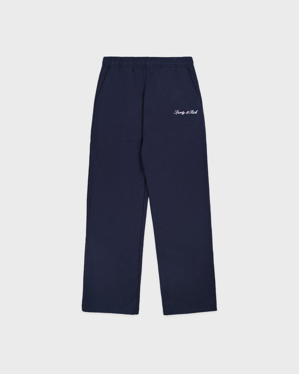 sporty & rich Signature Logo Embroidered Wide Sweatpant - Navy/White