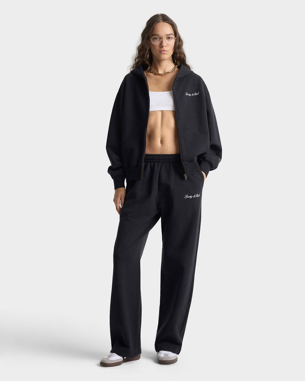 Sporty & Rich Signature Logo Embroidered Zip Hoodie - Black/White