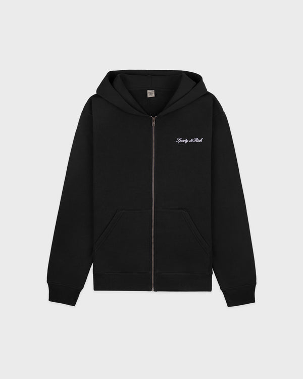 sporty & rich Signature Logo Embroidered Zip Hoodie - Black/White