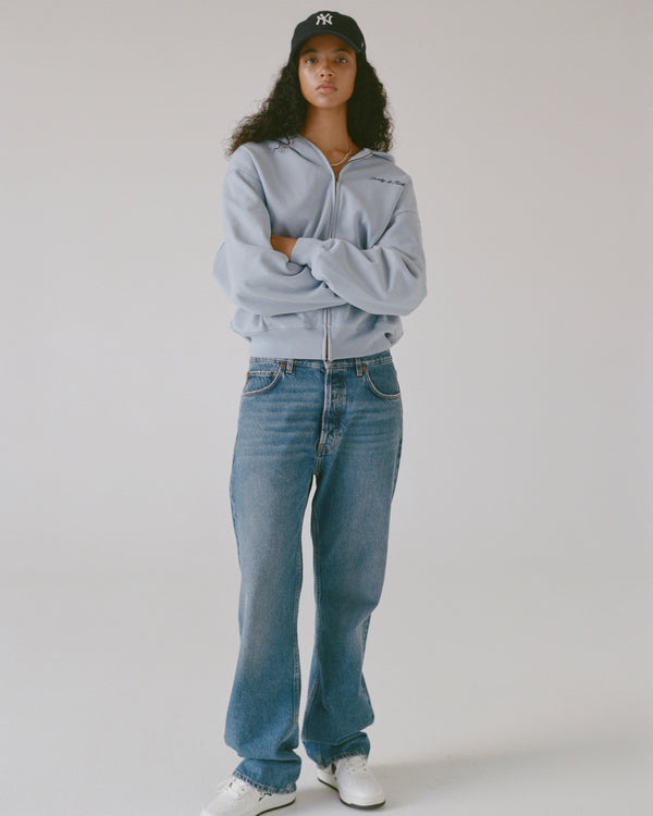 Sporty & Rich Signature Logo Embroidered Zip Hoodie - Faded Blue/Navy