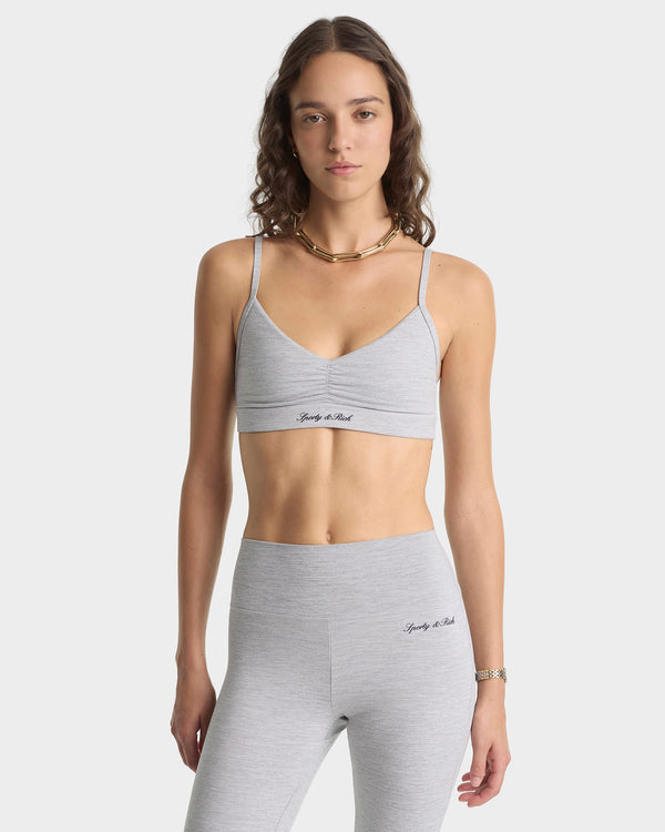 Sporty & Rich Signature Logo Flared Legging - Heather Gray/Navy