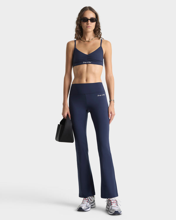 Sporty & Rich Signature Logo Flared Legging - Navy/White