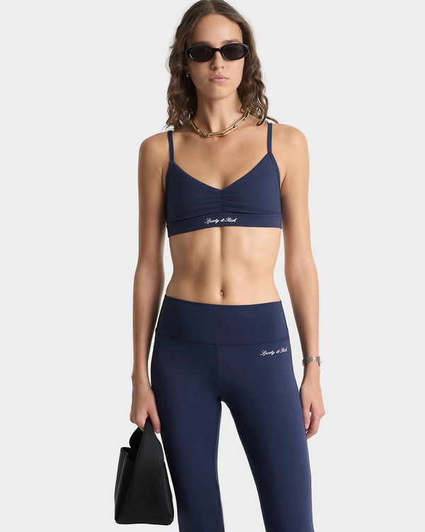 Sporty & Rich Signature Logo Flared Legging - Navy/White