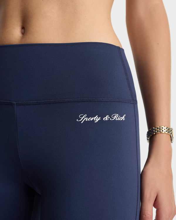 Sporty & Rich Signature Logo Flared Legging - Navy/White