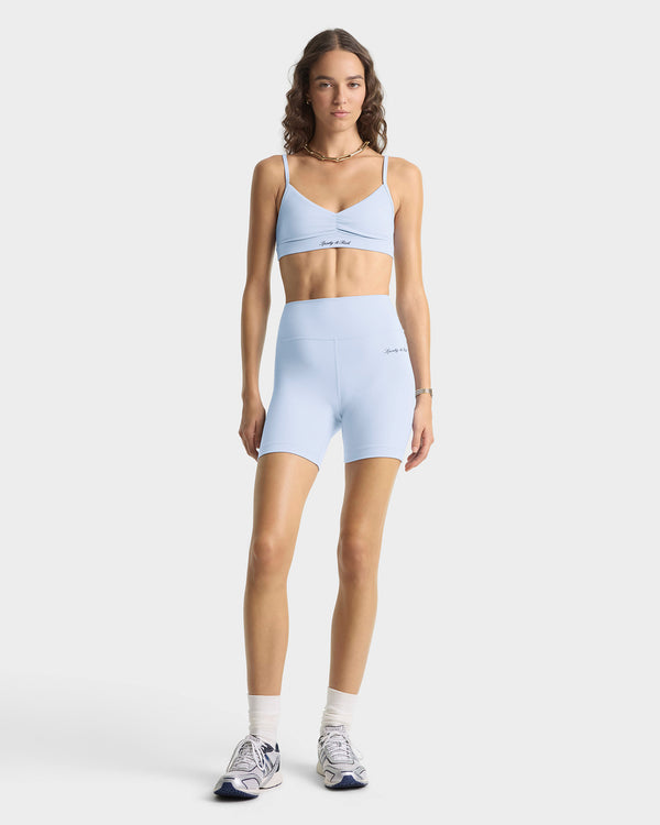 Sporty & Rich Signature Logo Mini Sports Bra - Faded Blue/White