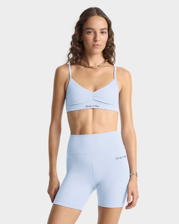Sporty & Rich Signature Logo Mini Sports Bra - Faded Blue/White
