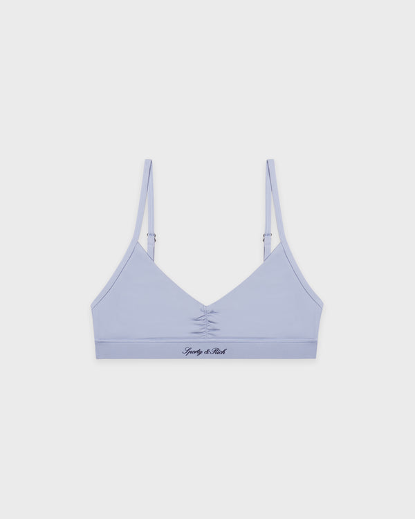 sporty & rich Signature Logo Mini Sports Bra - Faded Blue/White