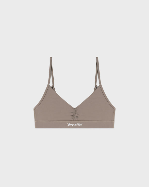 sporty & rich Signature Logo Mini Sports Bra - Hazelnut/White