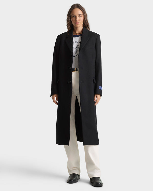 Sporty & Rich Signature Logo Structured Wool Coat - Black