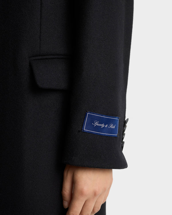 Sporty & Rich Signature Logo Structured Wool Coat - Black