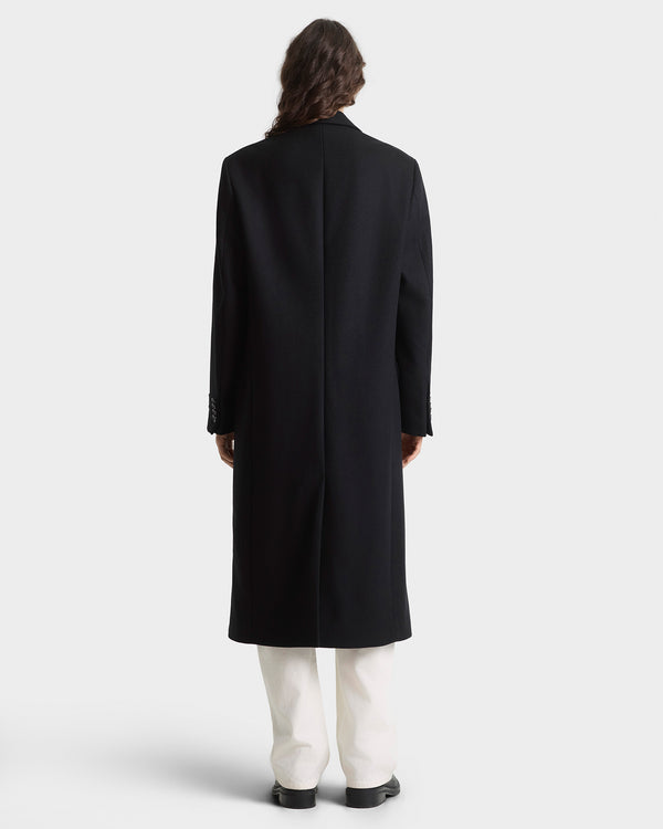 Sporty & Rich Signature Logo Structured Wool Coat - Black