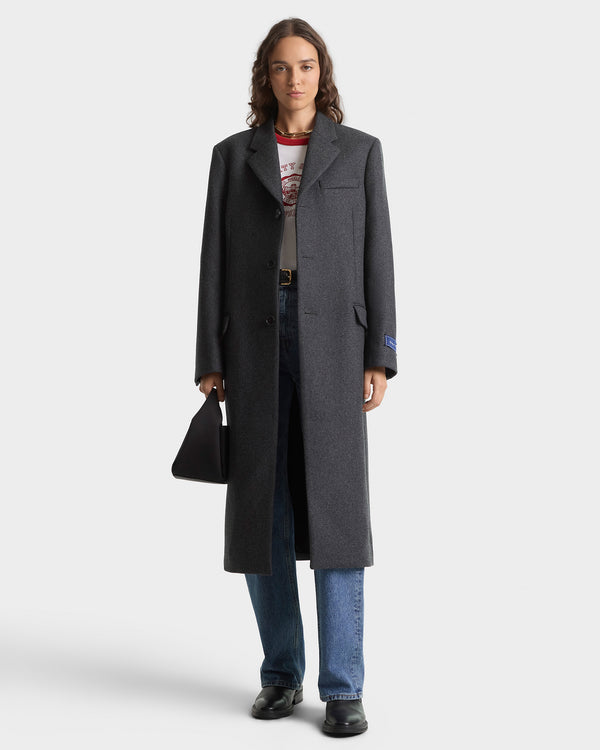Sporty & Rich Signature Logo Structured Wool Coat - Dark Grey