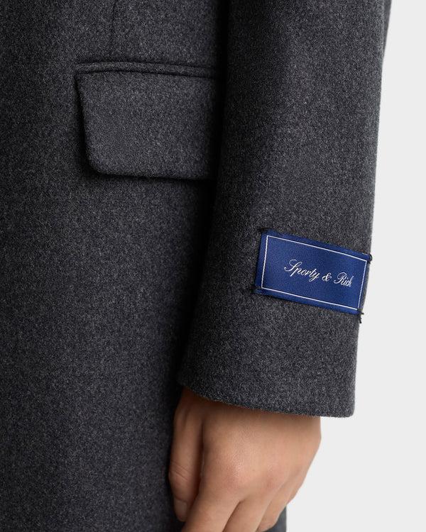 Sporty & Rich Signature Logo Structured Wool Coat - Dark Grey