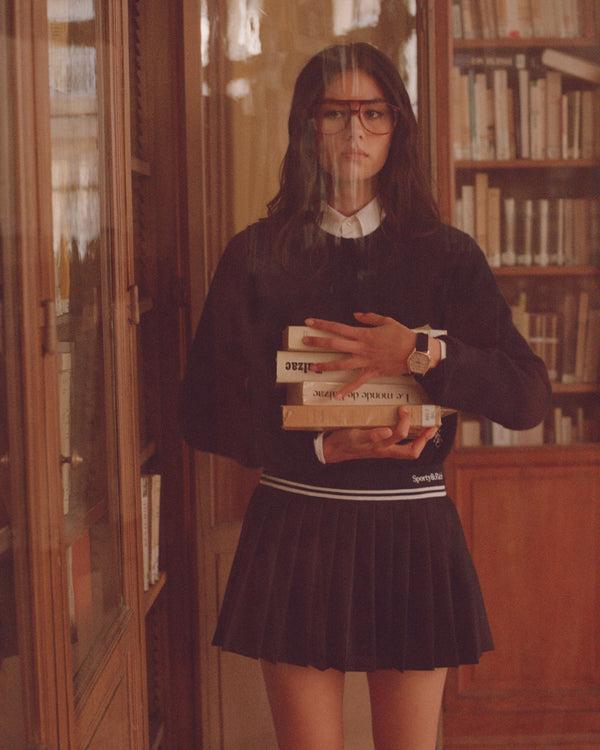 Sporty & Rich Abigail Wool Pleated Skirt - Navy/White