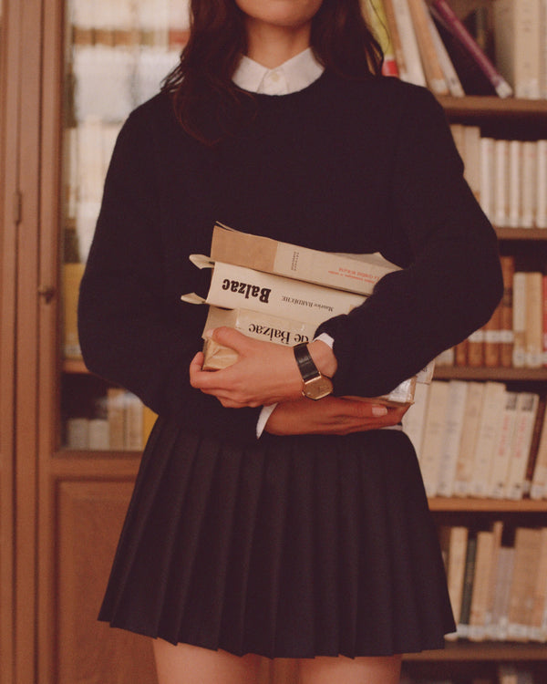 Sporty & Rich Abigail Wool Pleated Skirt - Navy/White