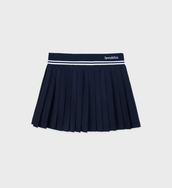 sporty & rich Abigail Wool Pleated Skirt - Navy/White