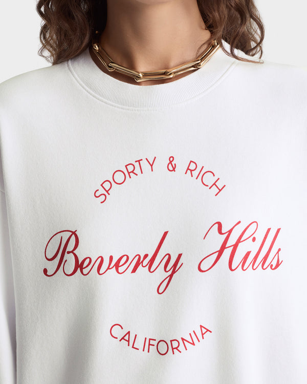 Sporty & Rich Beverly Script Crewneck - White/Ruby