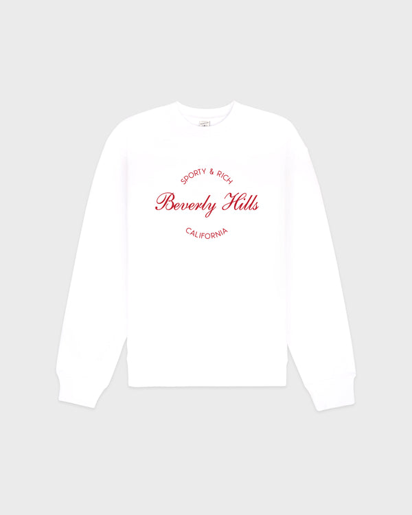 sporty & rich Beverly Script Crewneck - White/Ruby