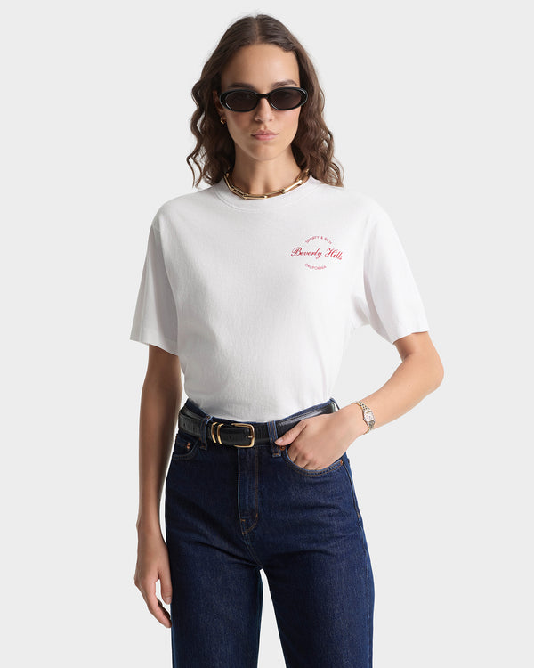 Sporty & Rich Beverly Script T-Shirt - White/Ruby