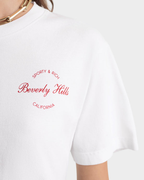 Sporty & Rich Beverly Script T-Shirt - White/Ruby