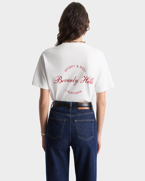 Sporty & Rich Beverly Script T-Shirt - White/Ruby