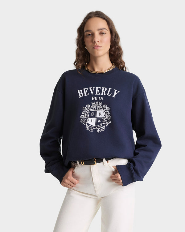 Sporty & Rich BH Crest Crewneck - Navy/White