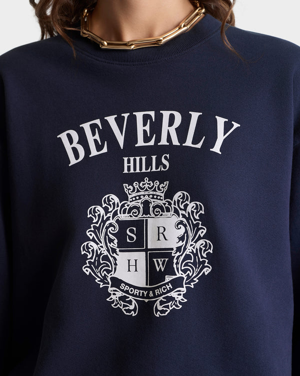 Sporty & Rich BH Crest Crewneck - Navy/White