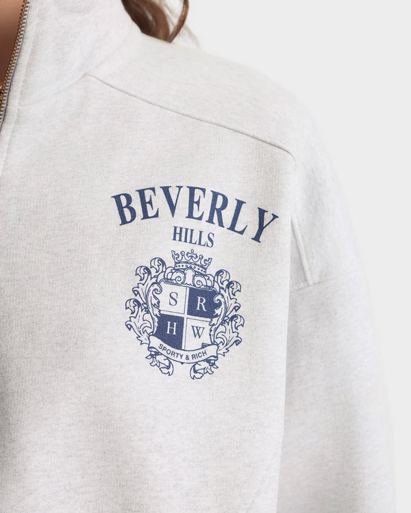 Sporty & Rich BH Crest Quarter Zip - Heather Gray/Navy