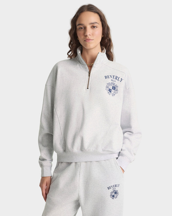 Sporty & Rich BH Crest Quarter Zip - Heather Gray/Navy
