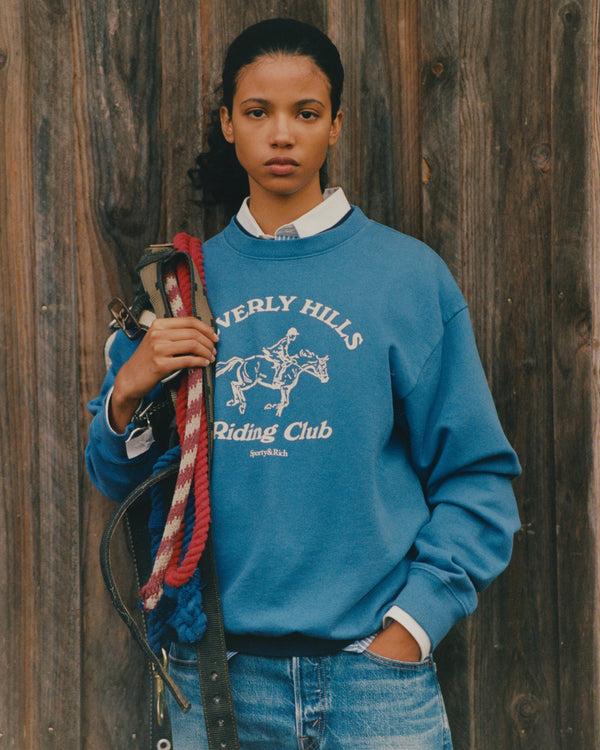 Sporty & Rich BH Riding Club Crewneck - Pier Blue/Ecru