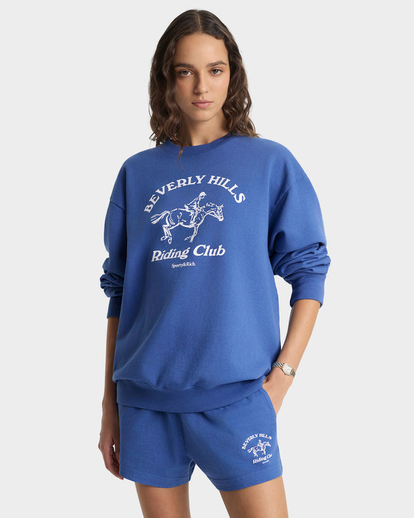 Sporty & Rich BH Riding Club Crewneck - Pier Blue/Ecru