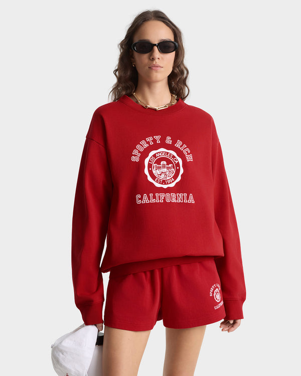 Sporty & Rich California Emblem Crewneck - Ruby/White