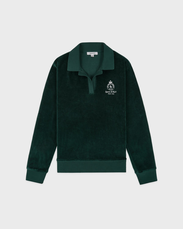 sporty & rich Crown Tennis Velour Polo - Forest/Ecru