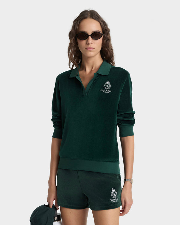 Sporty & Rich Crown Tennis Velour Short - Forest/Ecru