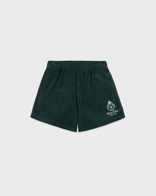 sporty & rich Crown Tennis Velour Short - Forest/Ecru