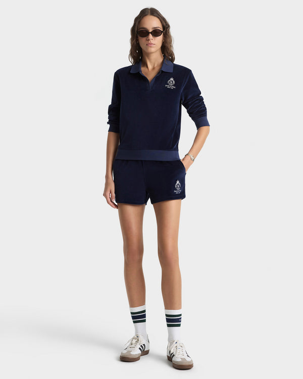 Sporty & Rich Crown Tennis Velour Short - Navy/Ecru