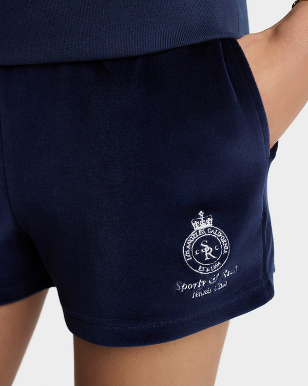 Sporty & Rich Crown Tennis Velour Short - Navy/Ecru