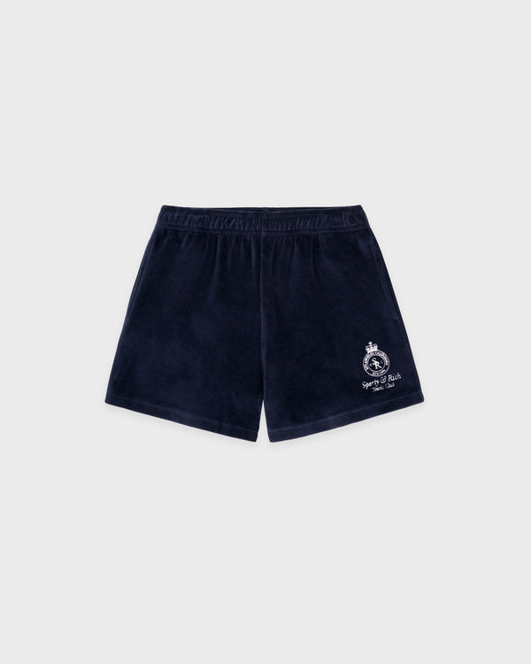 sporty & rich Crown Tennis Velour Short - Navy/Ecru