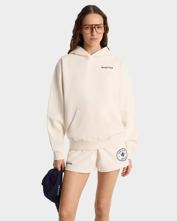 Sporty & Rich Eden Crest Hoodie - Cream/Navy