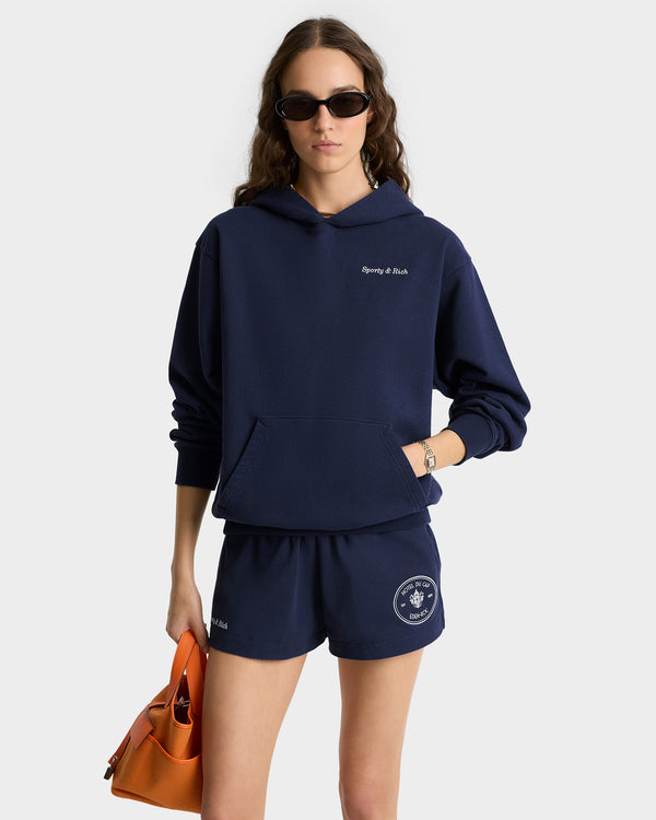 Sporty & Rich Eden Crest Hoodie - Navy/White
