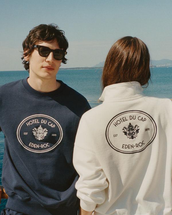 Sporty & Rich Eden Crest Quarter Zip - White/Navy