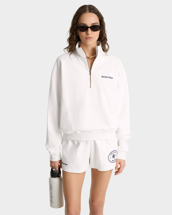 Sporty & Rich Eden Crest Quarter Zip - White/Navy