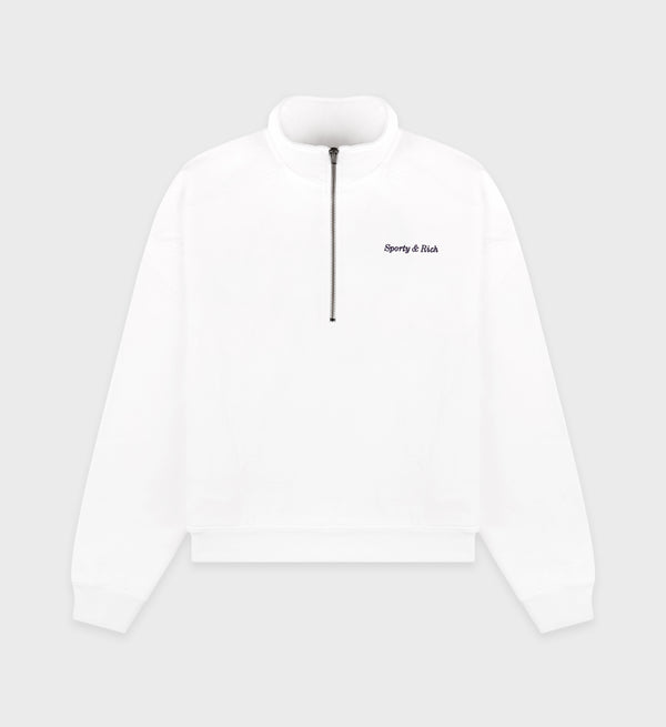 sporty & rich Eden Crest Quarter Zip - White/Navy