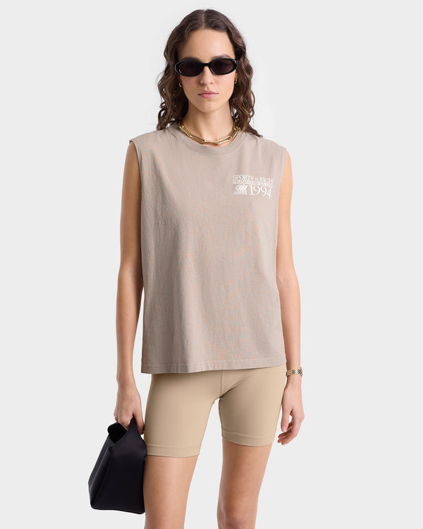 Sporty & Rich Finish Line Muscle Tee - Elephant/White