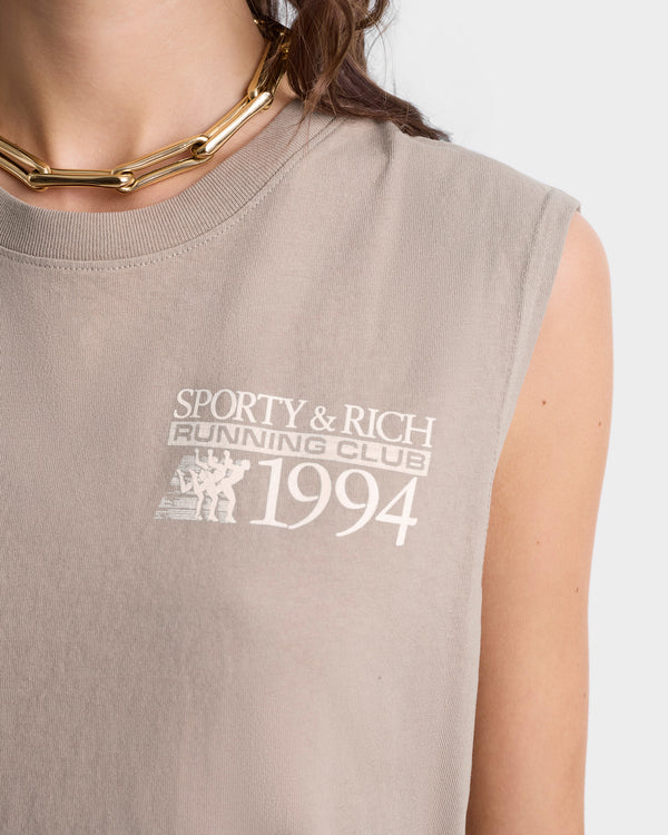 Sporty & Rich Finish Line Muscle Tee - Elephant/White