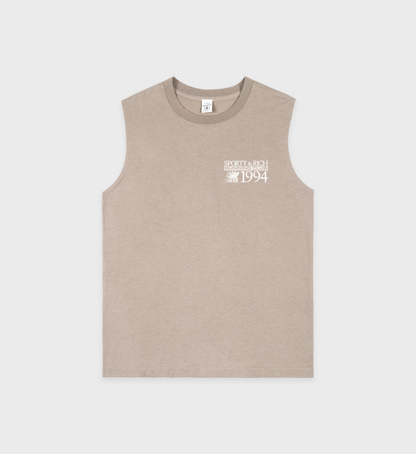sporty & rich Finish Line Muscle Tee - Elephant/White