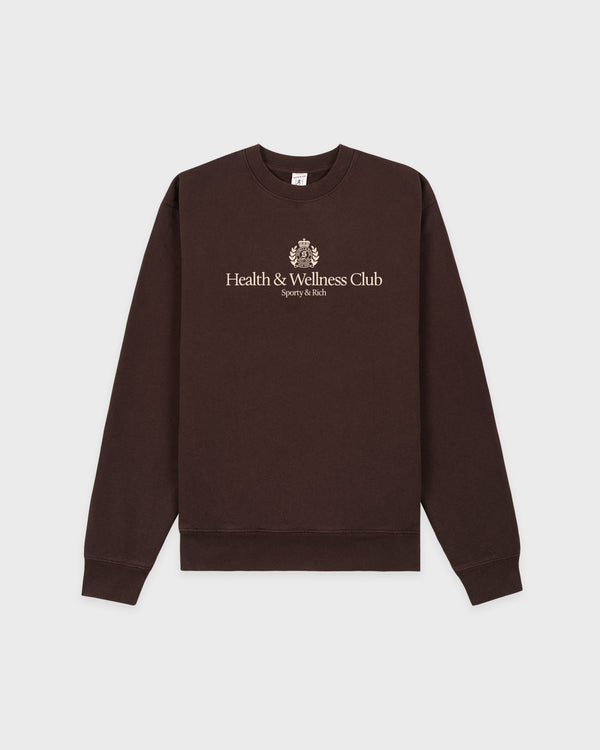 sporty & rich H&W Crest Crewneck - Chocolate/Ecru